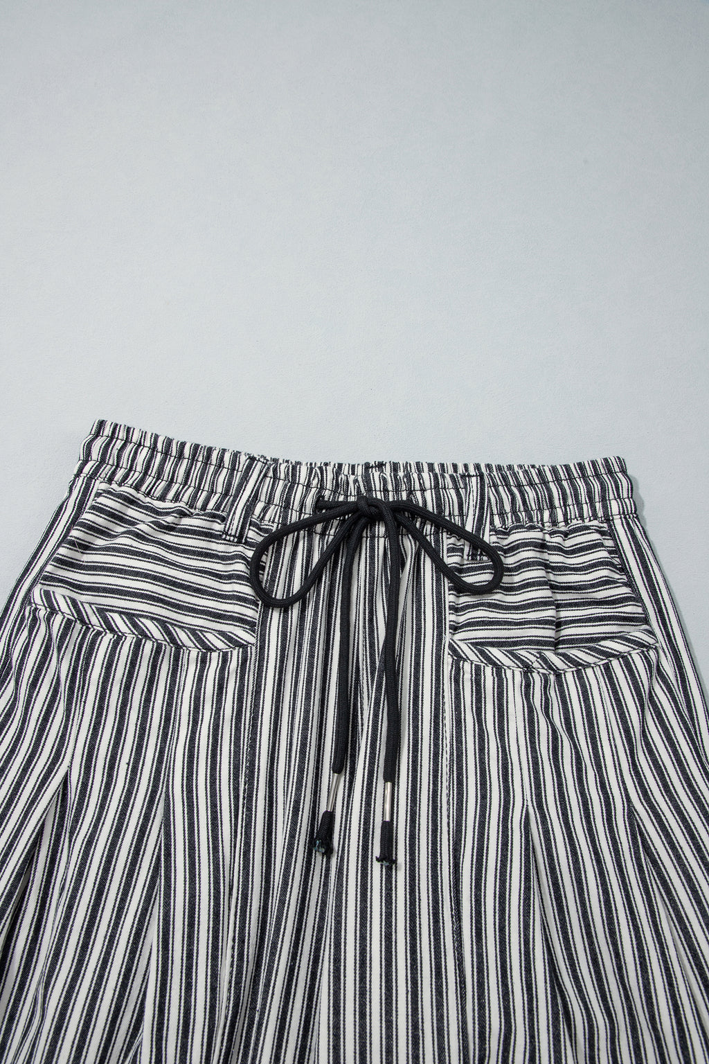 Blue Stripe Drawstring Casual Loose Pants