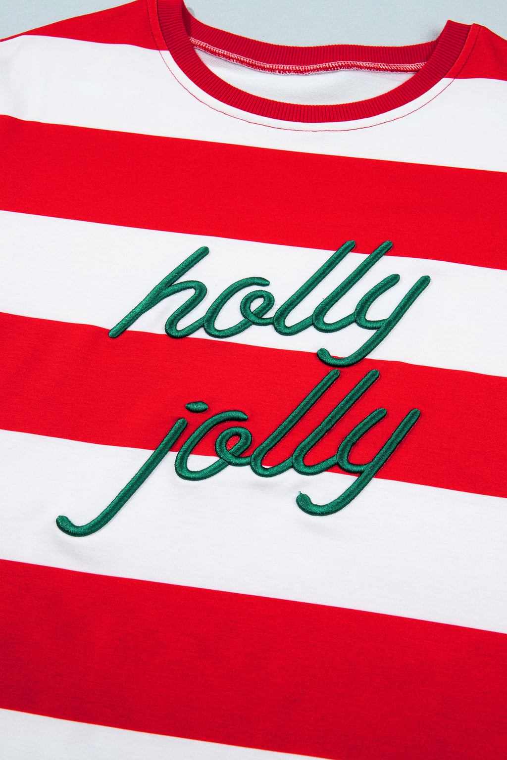 Green Stripe holly jolly Letter Embroidered Pullover Sweatshirt