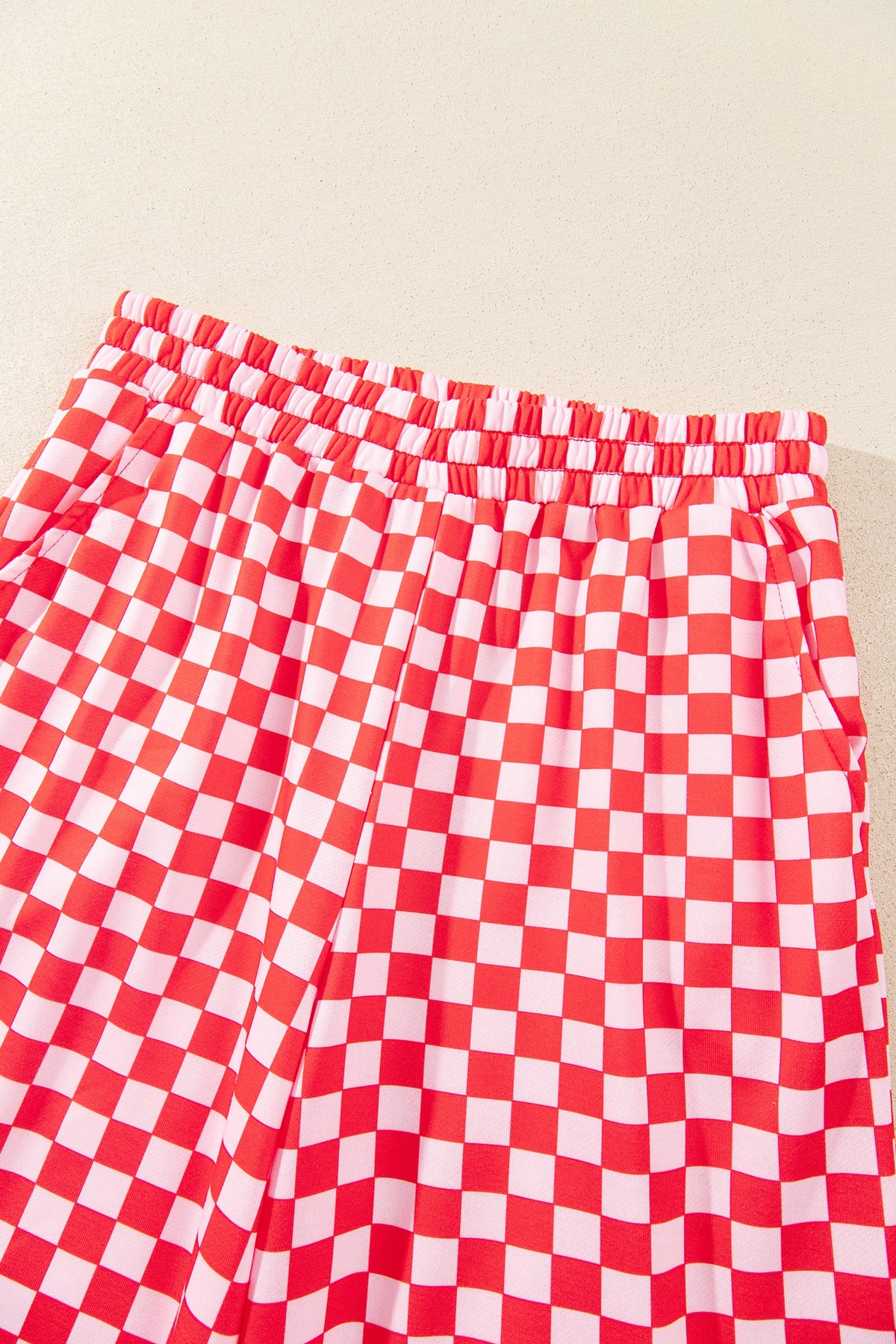 Red Christmas Slogan Graphic Plaid Contrast Two-piece Pant Set