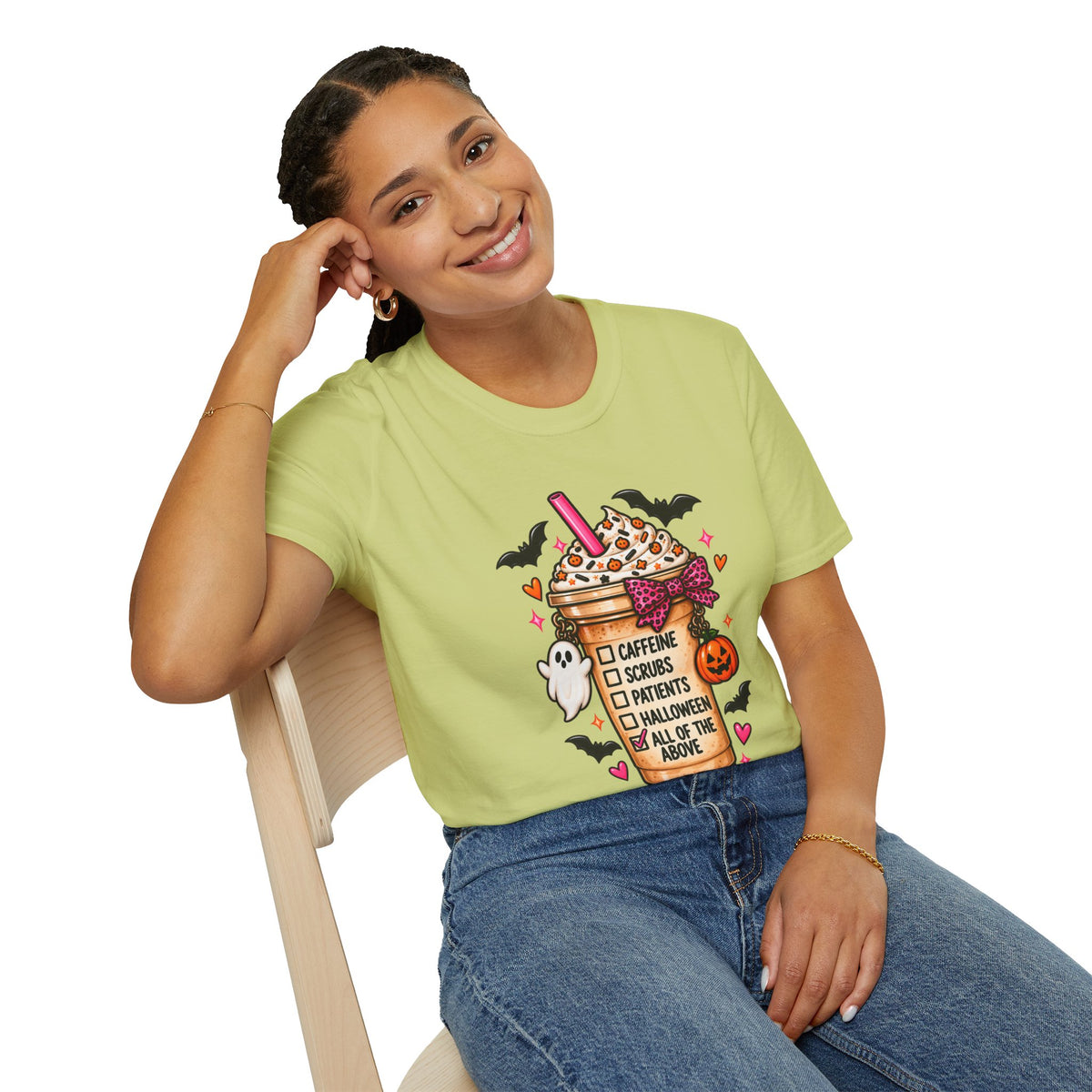 Halloween Nurse Coffee T-Shirt — "Caffeine, Scrubs, Patients" Fall Medical Tee