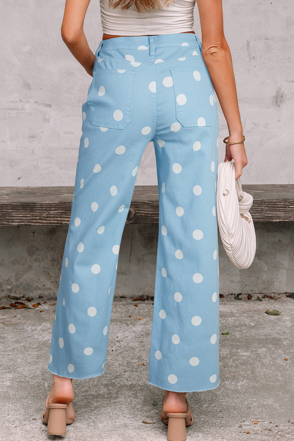 Khaki Polka Dot Print Raw Hem Shift Jeans