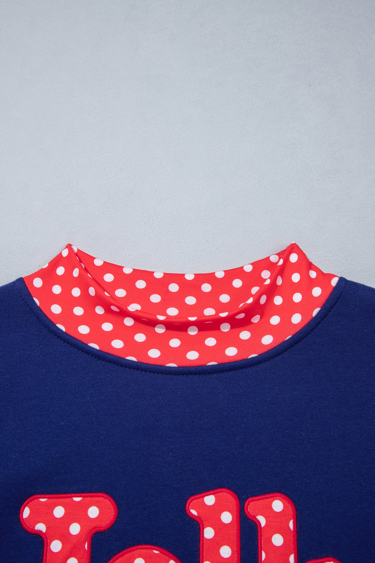 Grapefruit Orange Polka Dot Letter Print Contrast Trim Mock Neck Sweatshirt