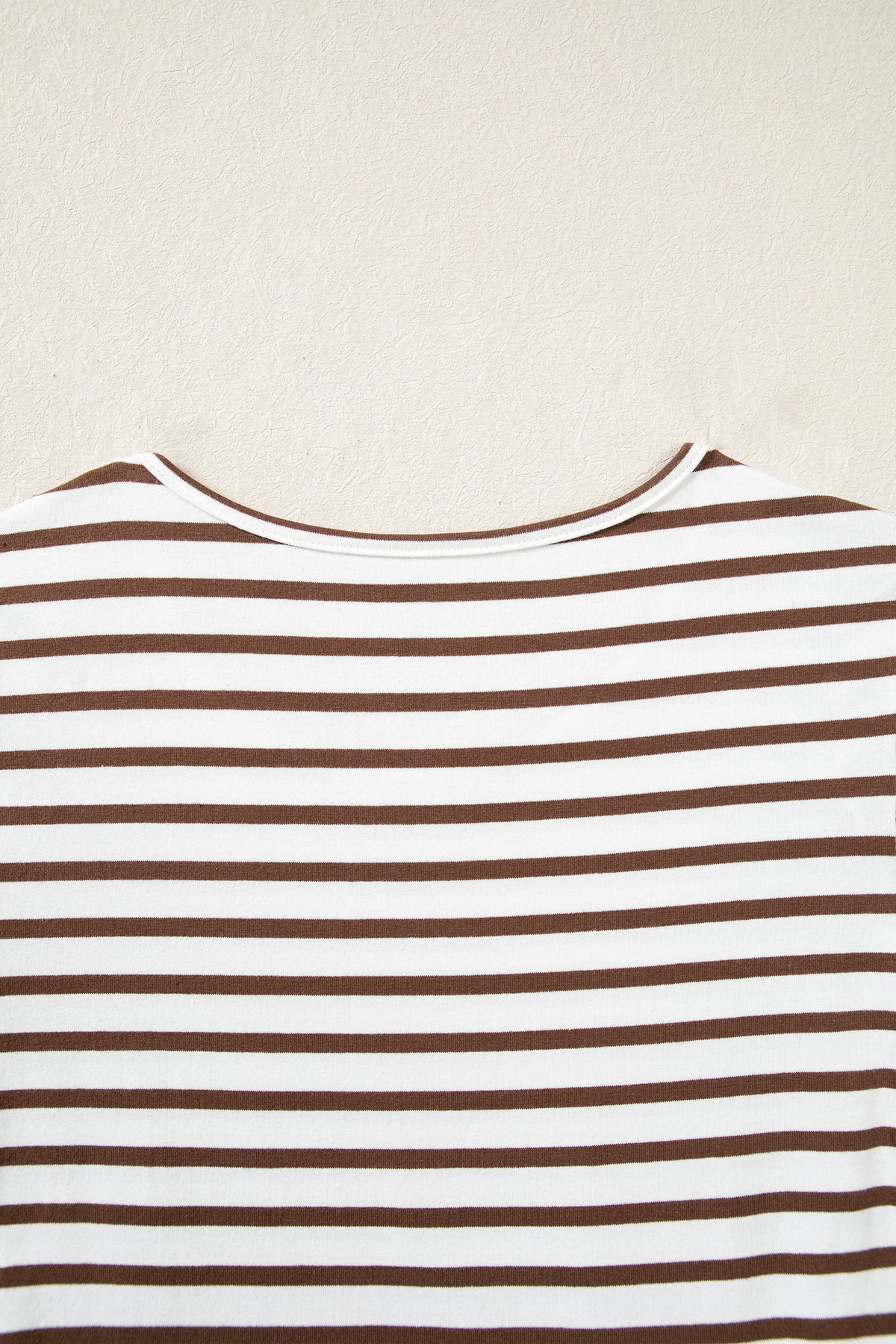 Brown Stripe Ribbed Knit Long Sleeve Bodice Contrast Patchwork Flared Dress