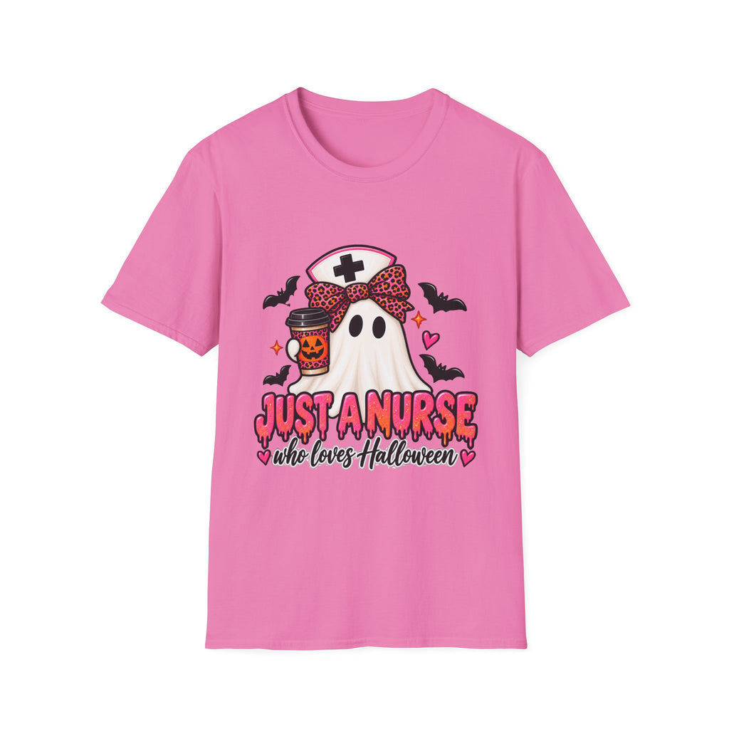 Halloween Nurse T‑Shirt – “Just a Nurse Who Loves Halloween” Ghost Design