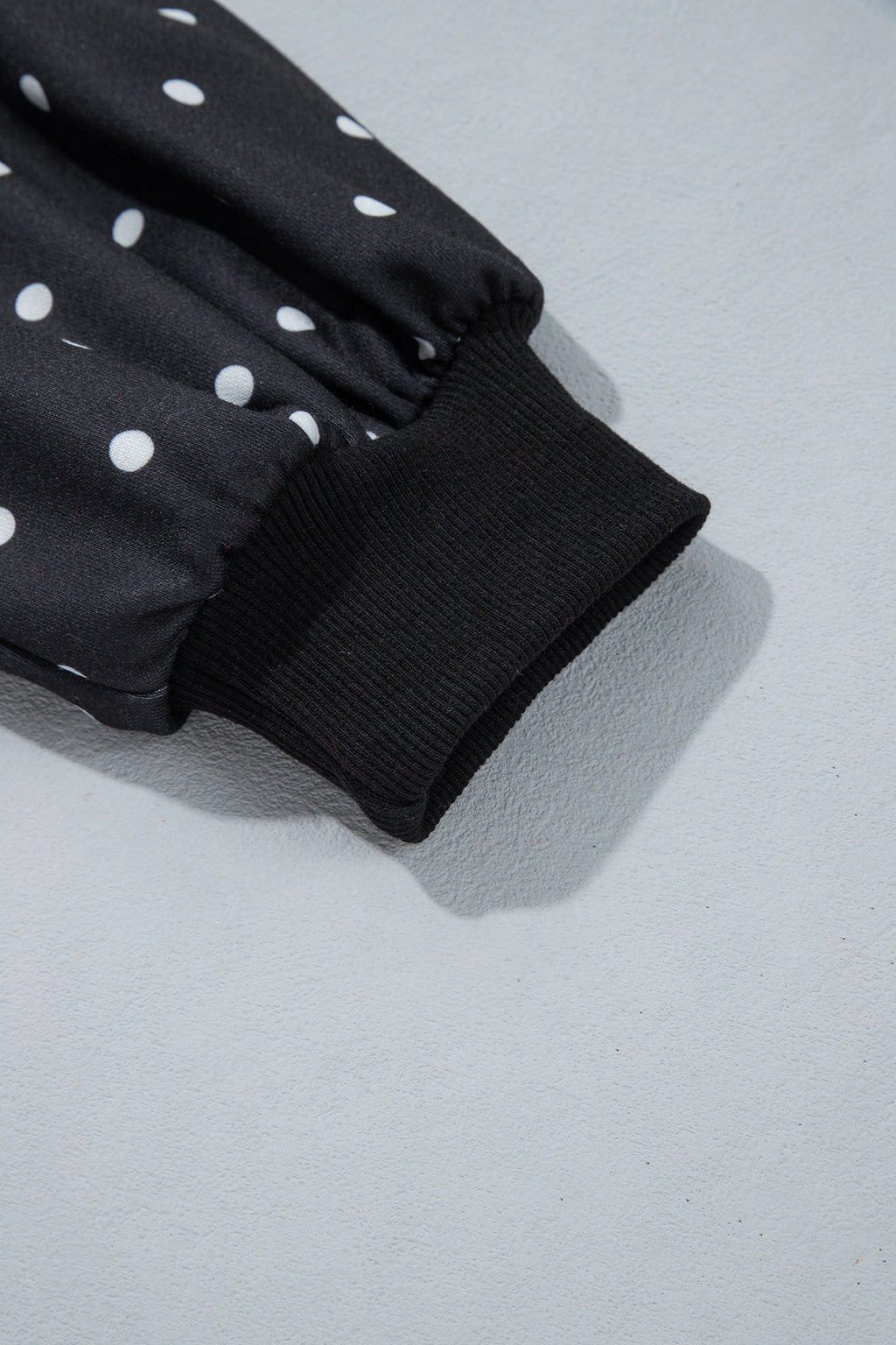 Blue Polka Dot Print Metal Button Collar Casual Pullover Sweatshirt