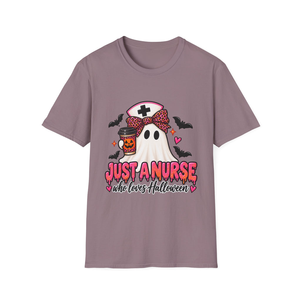 Halloween Nurse T‑Shirt – “Just a Nurse Who Loves Halloween” Ghost Design