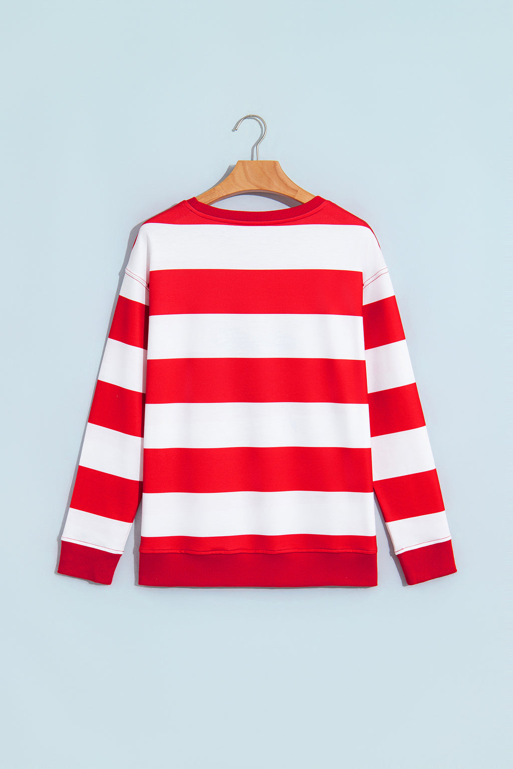 Green Stripe holly jolly Letter Embroidered Pullover Sweatshirt