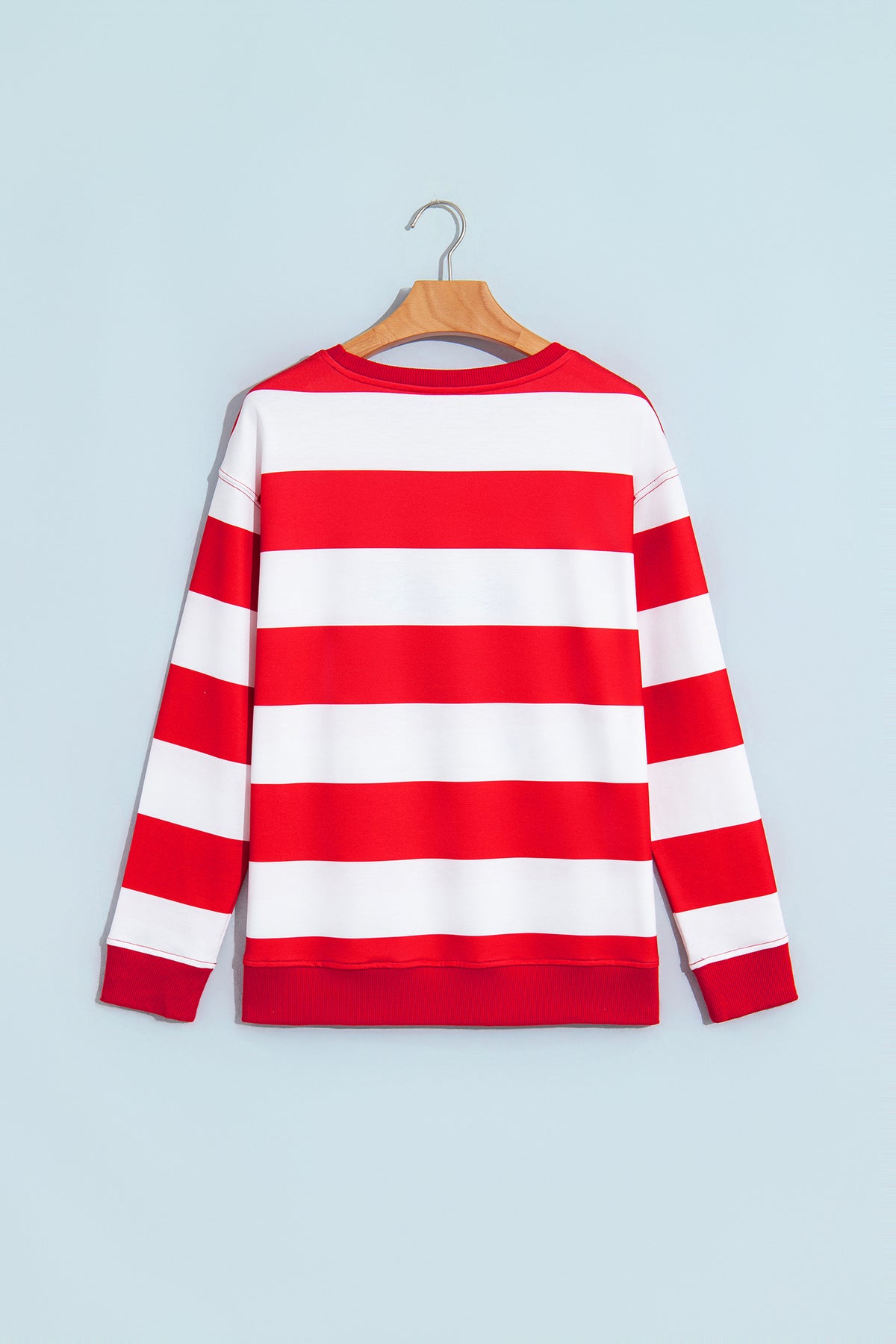 Green Stripe holly jolly Letter Embroidered Pullover Sweatshirt