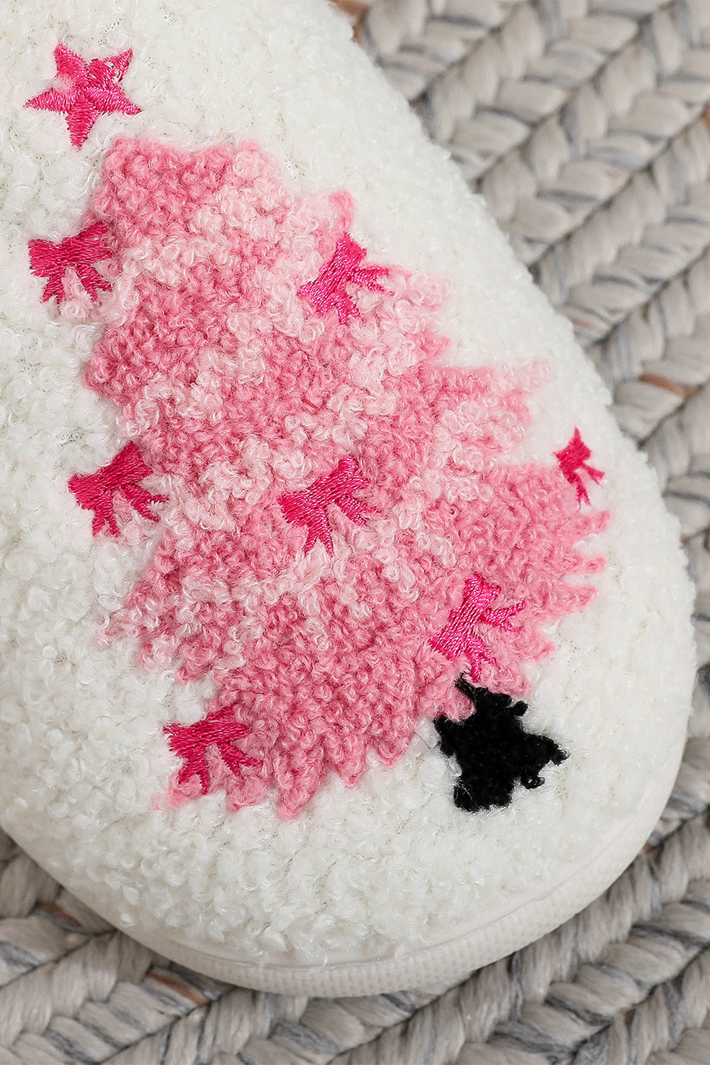 White Plush Christmas Tree Color Contrasted Liner House Slippers