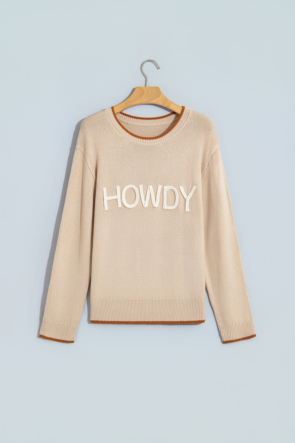 Parchment Corder HOWDY Letter Graphic Crew Neck Relaxed Sweater