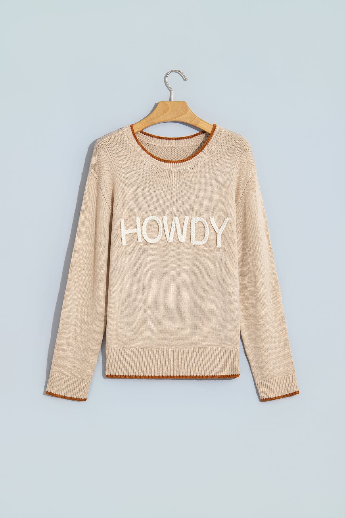 Parchment Corder HOWDY Letter Graphic Crew Neck Relaxed Sweater