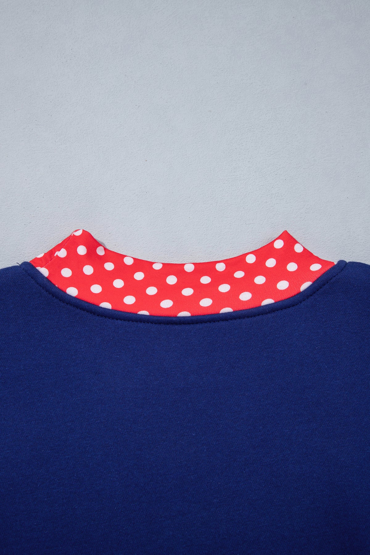 Grapefruit Orange Polka Dot Letter Print Contrast Trim Mock Neck Sweatshirt