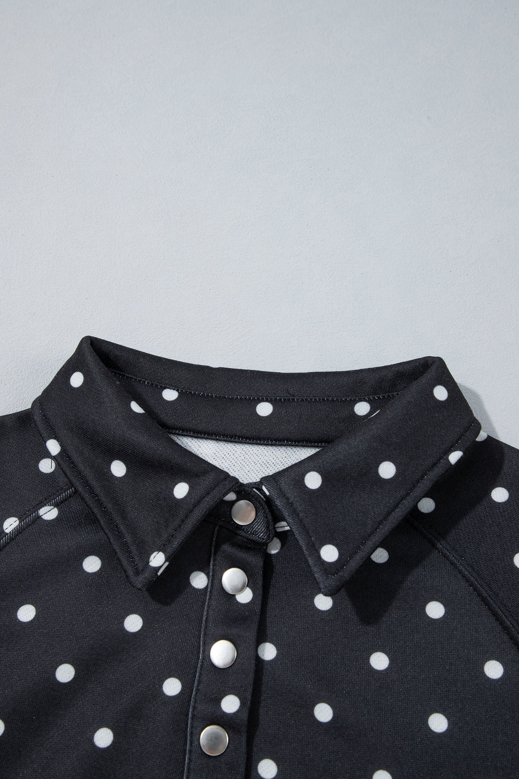 Blue Polka Dot Print Metal Button Collar Casual Pullover Sweatshirt