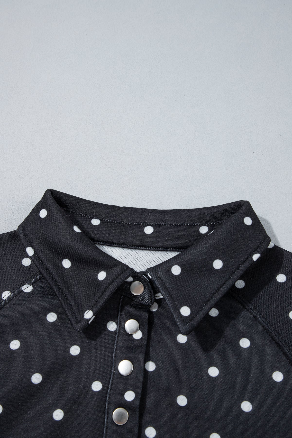 Blue Polka Dot Print Metal Button Collar Casual Pullover Sweatshirt