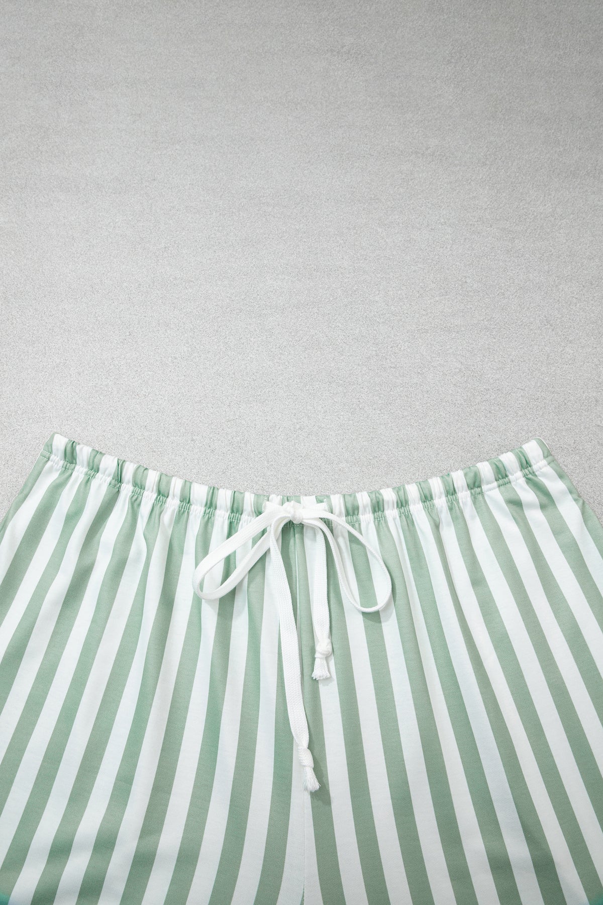 Smoke Green Striped Patchwork V Neck Two Piece Shorts Plus Size Set