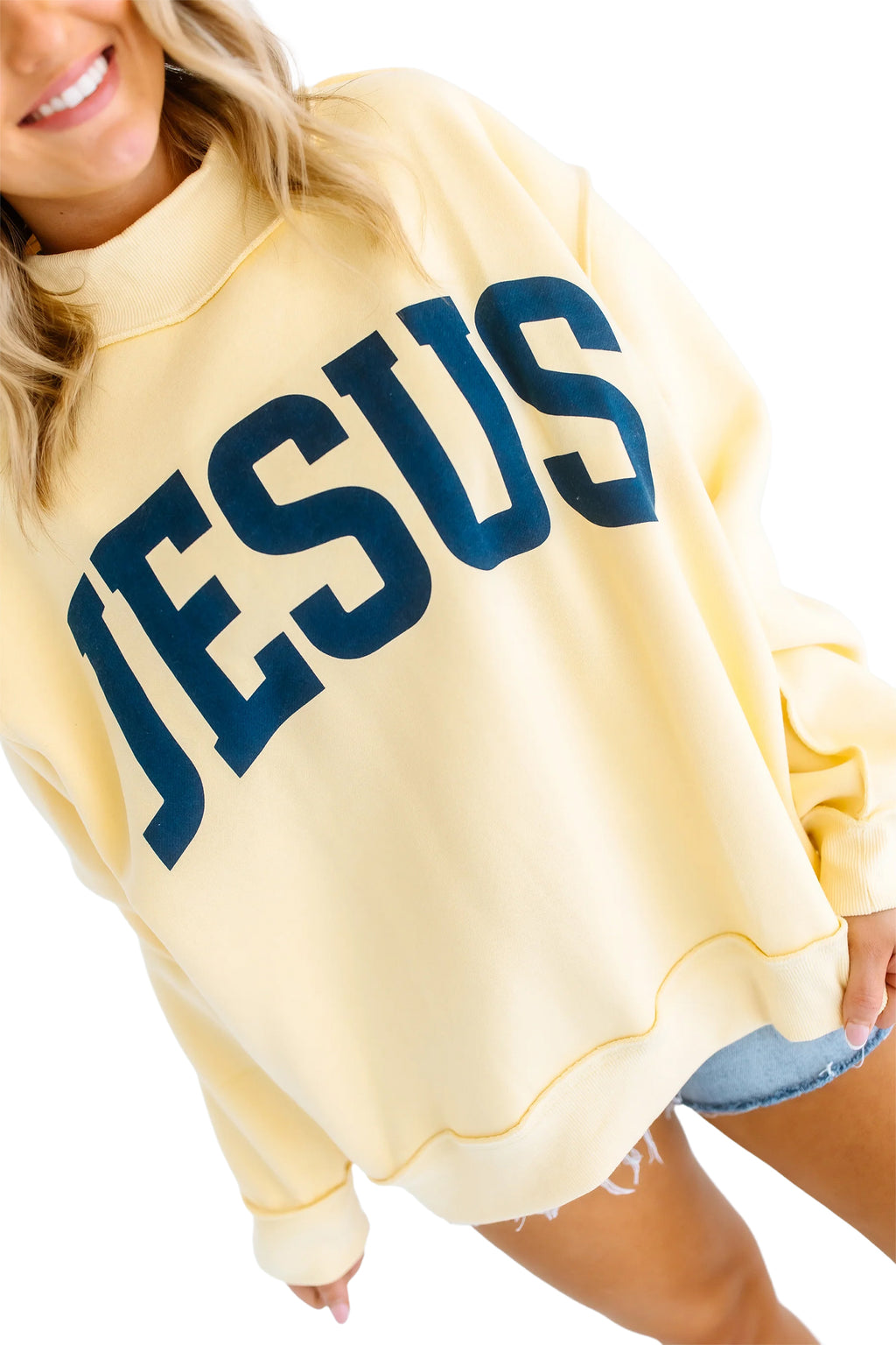 Light Grey Jesus Slogan Stand Neck Long Sleeve Oversized Tunic Plus Size Sweatshirt