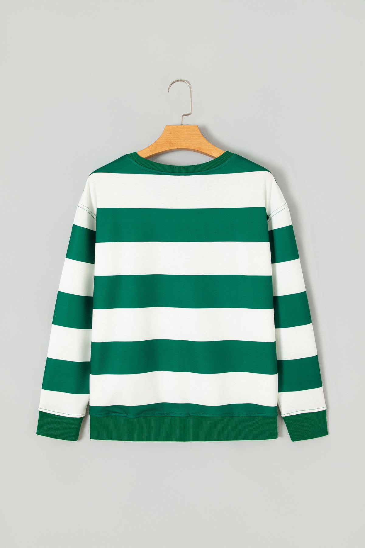 Green Stripe holly jolly Letter Embroidered Pullover Sweatshirt