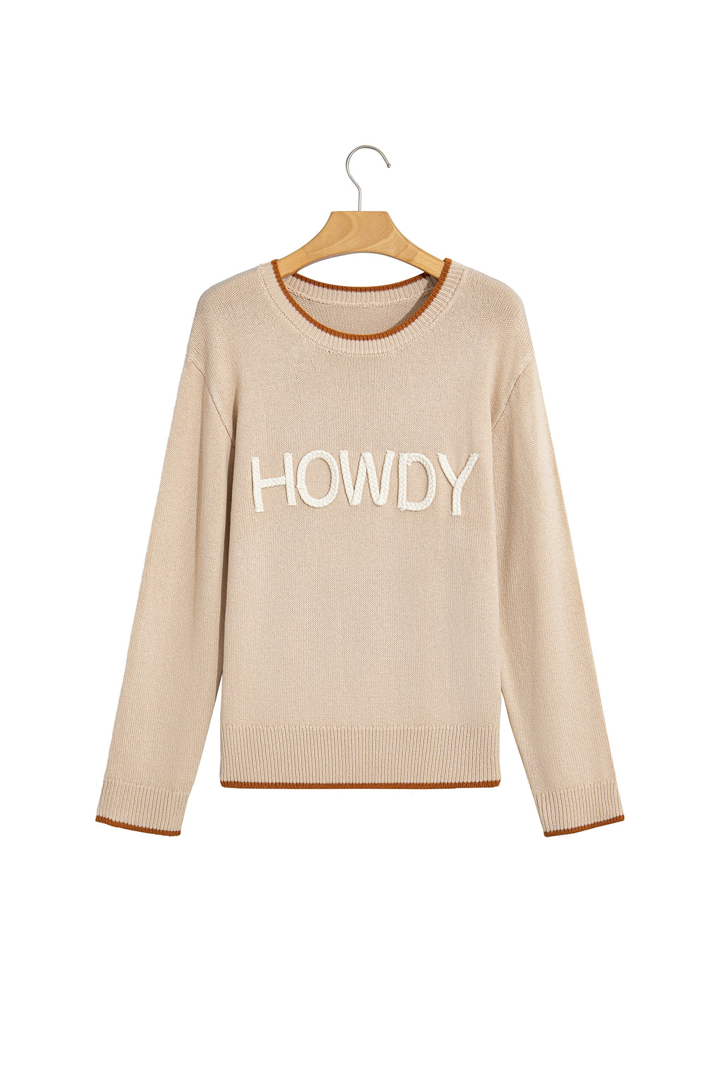 Parchment Corder HOWDY Letter Graphic Crew Neck Relaxed Sweater