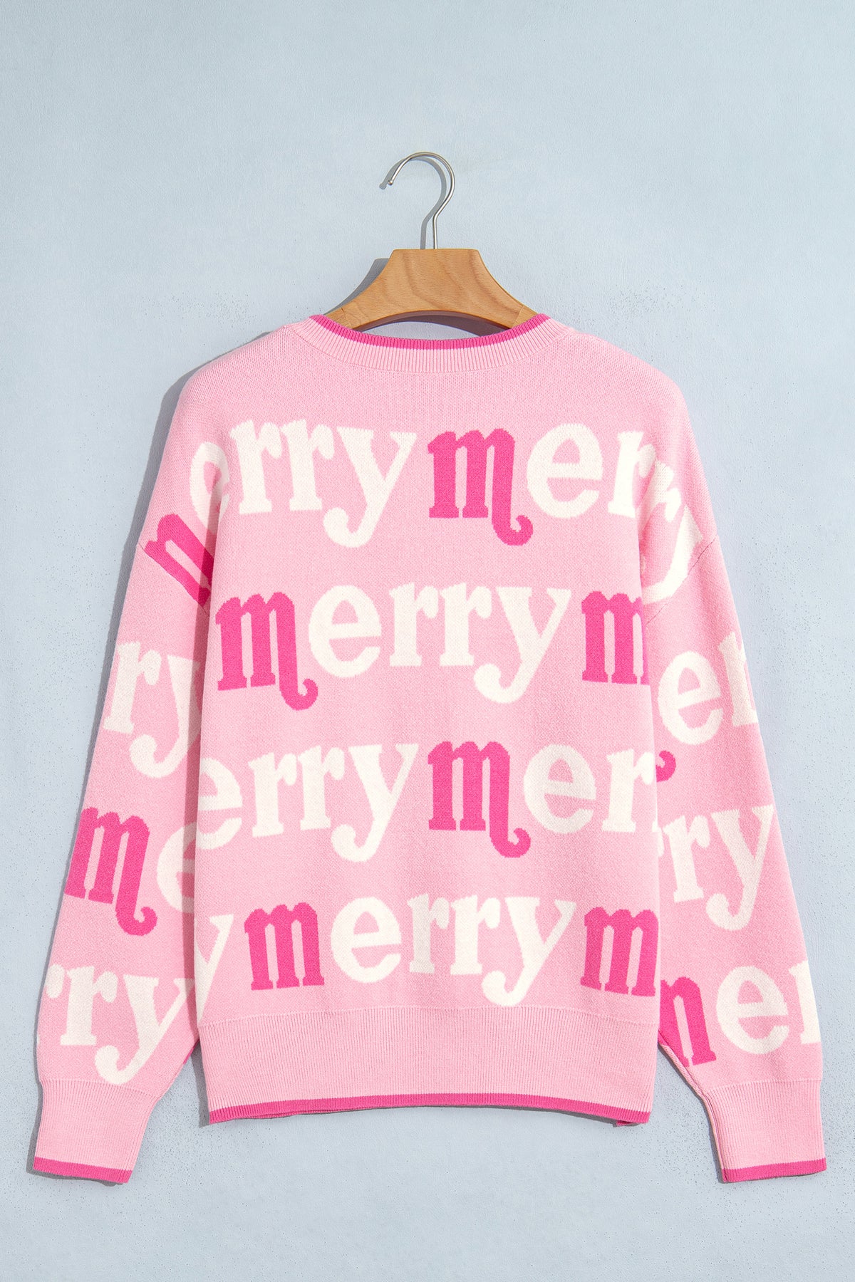 Pink All Over Merry Me Graphic Round Neck Knit Sweater
