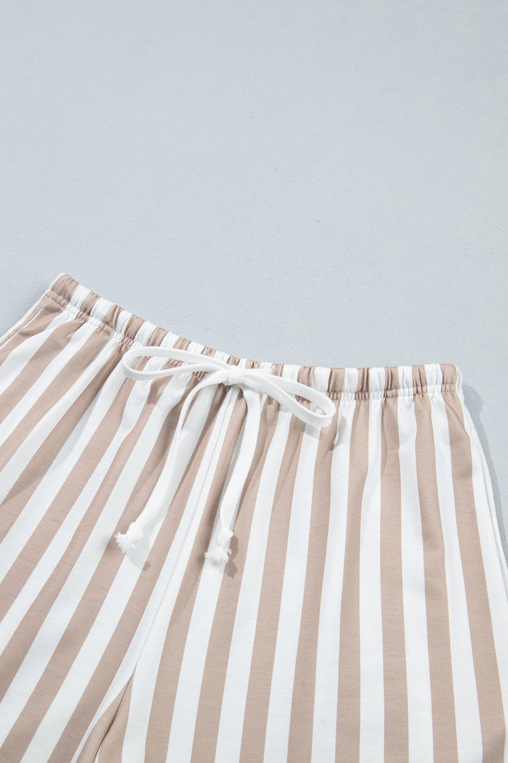 Smoke Green Striped Color Block Pullover Top Drawstring Shorts Set