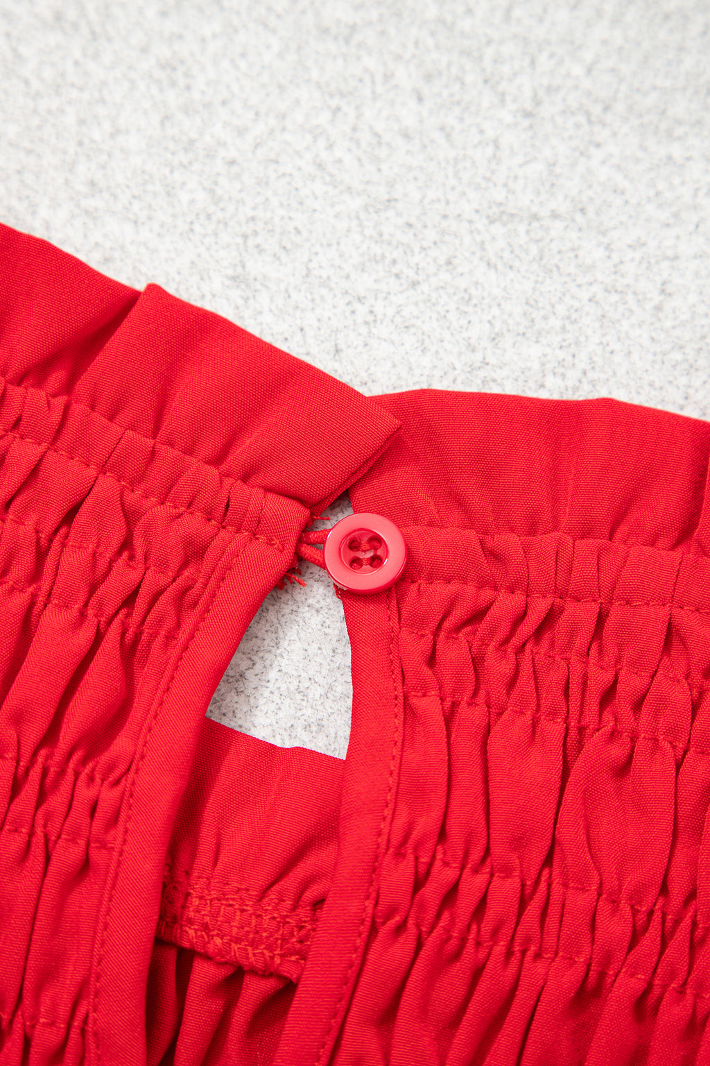 Jet Stream Solid Color Smocked Ruffle Hem Long Sleeve Blouse