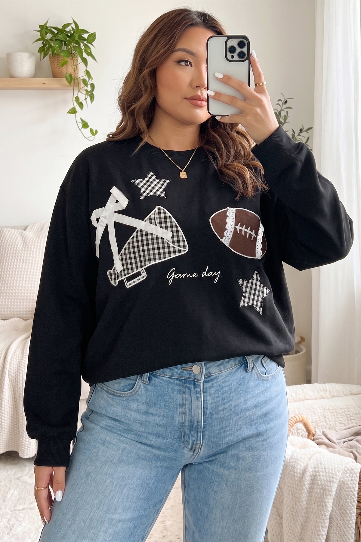 Racing Red Rugby Game Day Patchwork Graphic Plus Size Sweatshirt