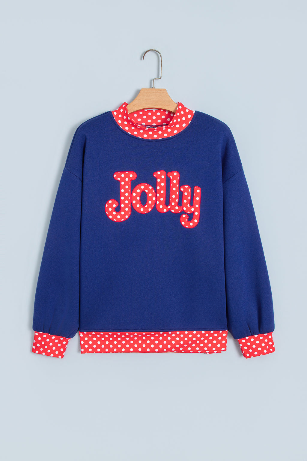 Grapefruit Orange Polka Dot Letter Print Contrast Trim Mock Neck Sweatshirt