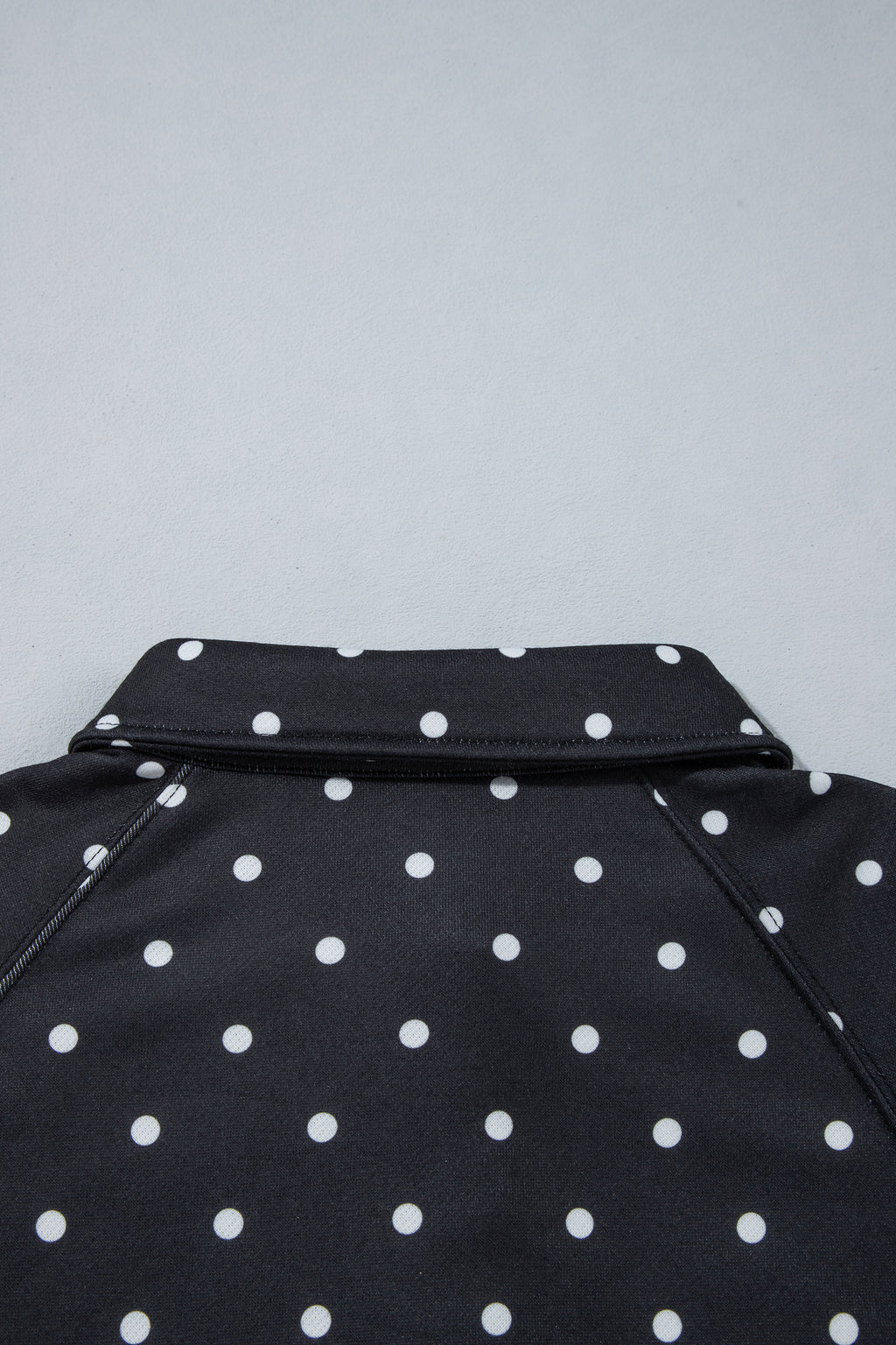 Blue Polka Dot Print Metal Button Collar Casual Pullover Sweatshirt