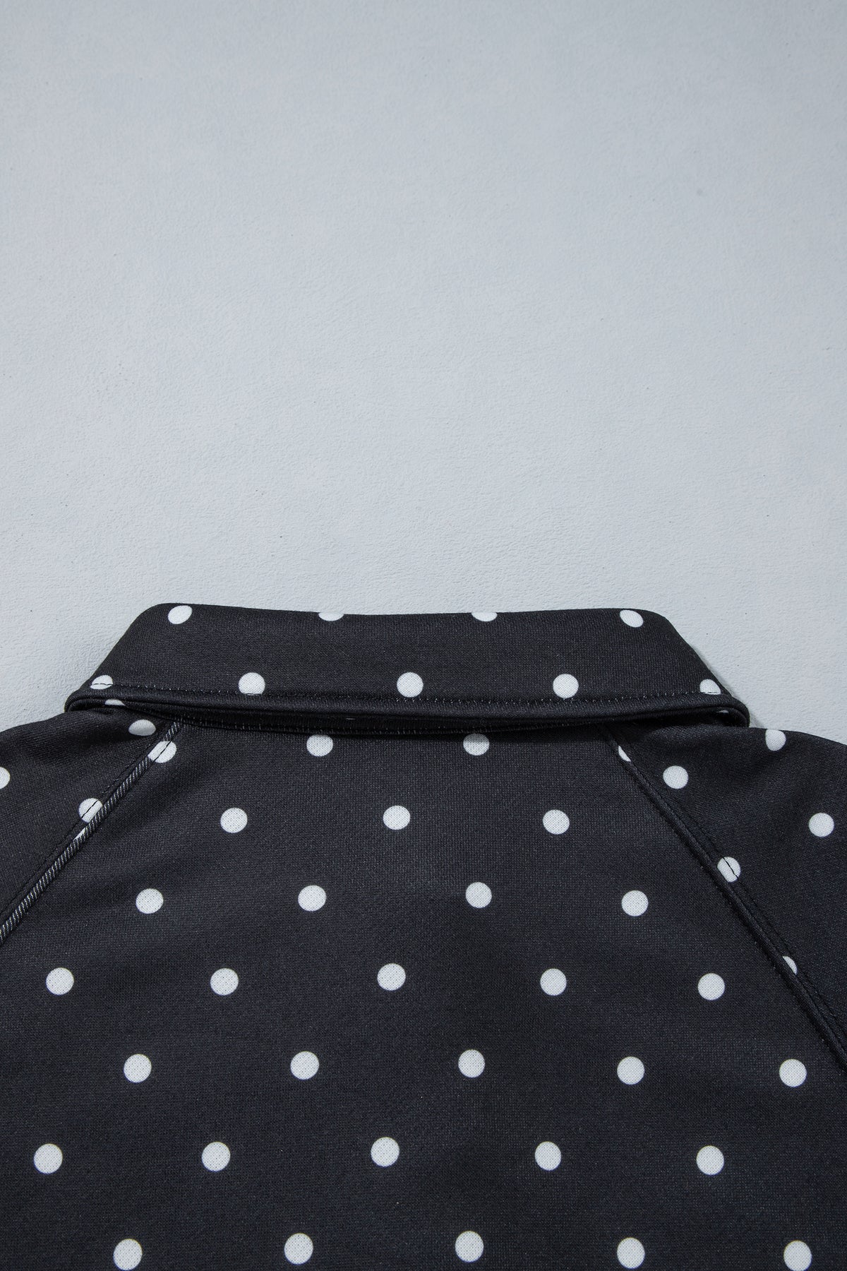 Blue Polka Dot Print Metal Button Collar Casual Pullover Sweatshirt