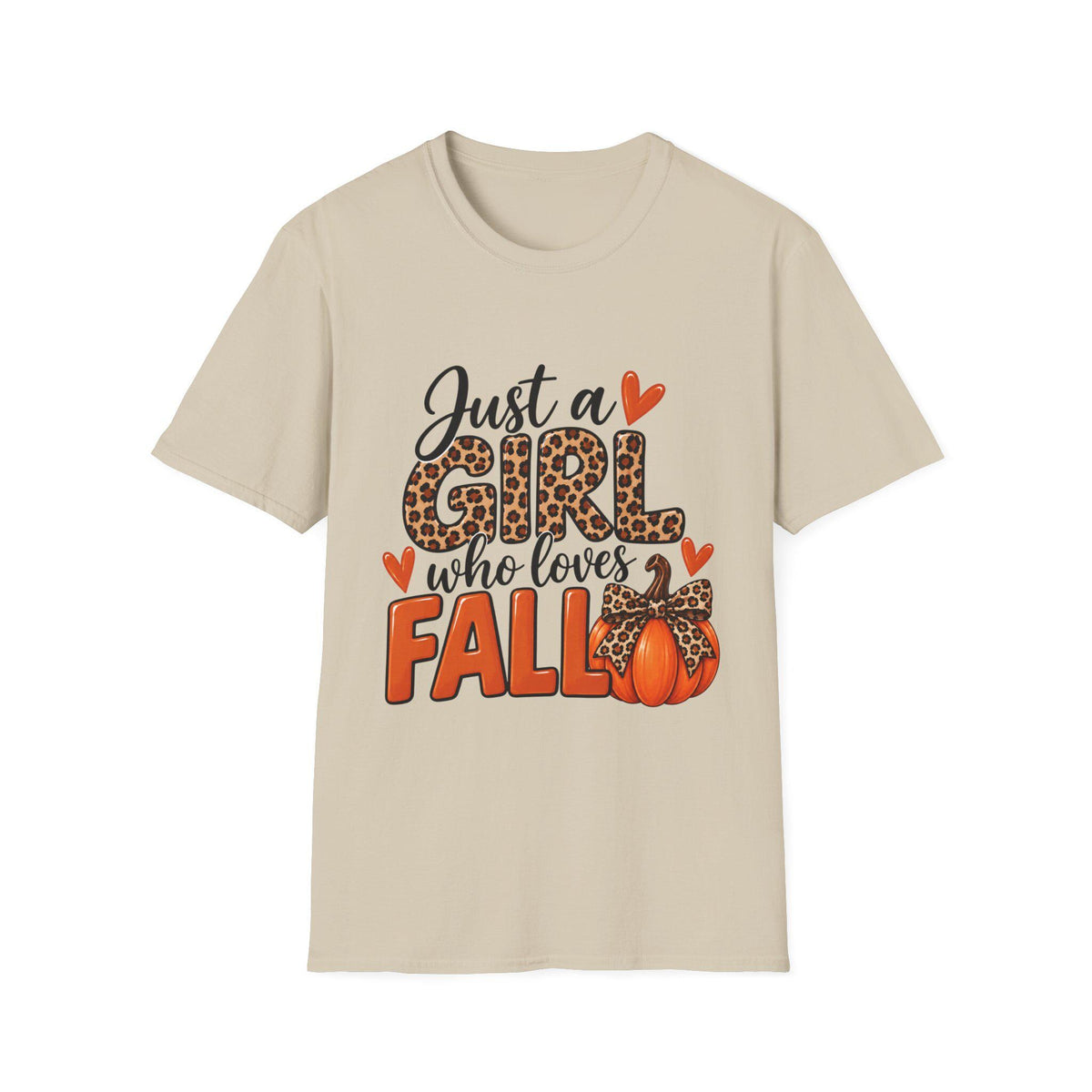 Just a Girl Who Loves Fall T-Shirt | Leopard Pumpkin Autumn Design