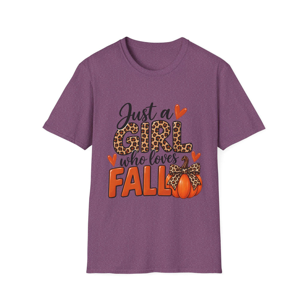 Just a Girl Who Loves Fall T-Shirt | Leopard Pumpkin Autumn Design