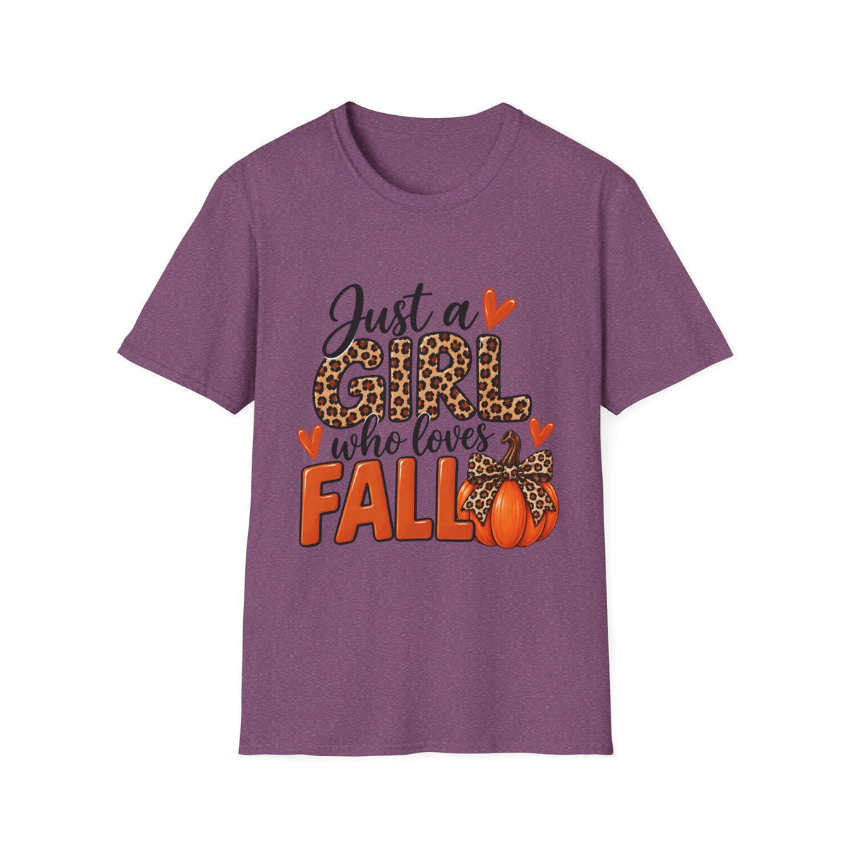 Just a Girl Who Loves Fall T-Shirt | Leopard Pumpkin Autumn Design