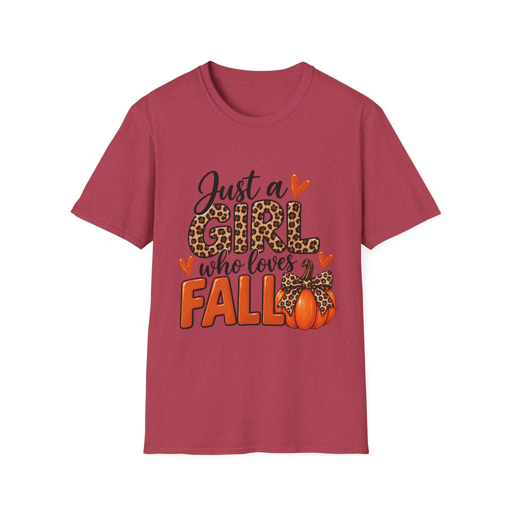 Just a Girl Who Loves Fall T-Shirt | Leopard Pumpkin Autumn Design